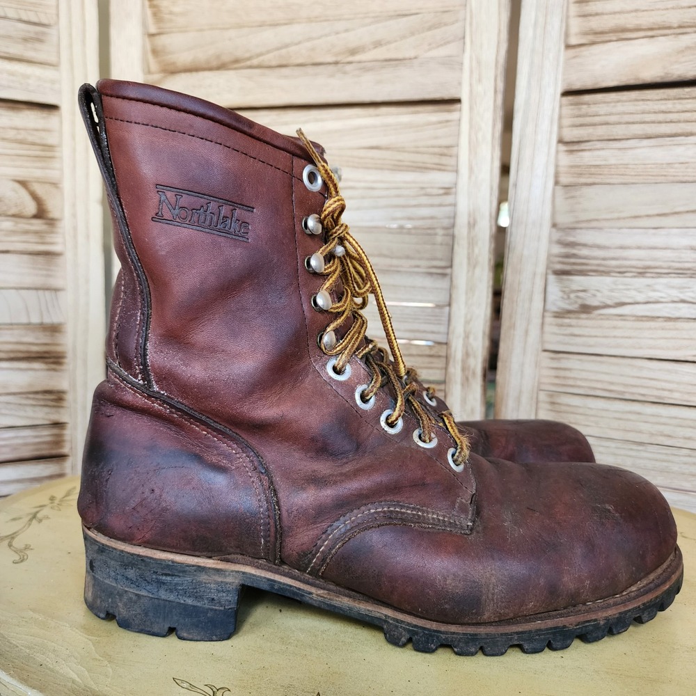 Northlake Sz 12 Brown Leather Safety Toe Logger Work Boots Lace Up Hunting Chore